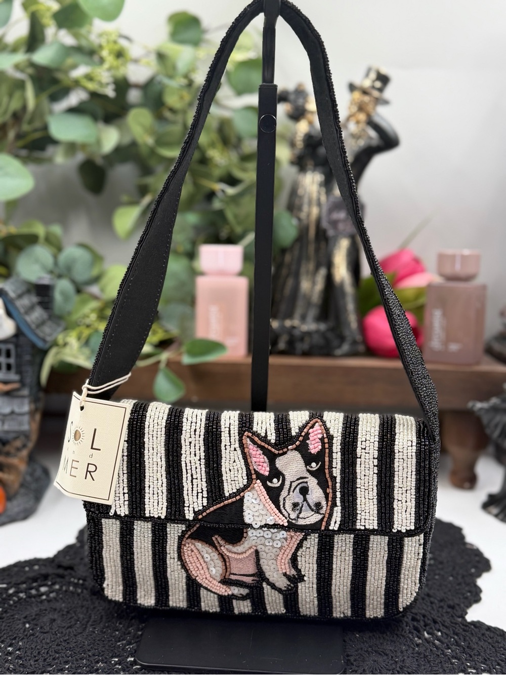 Viral Sol and Mer Beaded Frenchie French Bulldog Baguette Purse NWT
